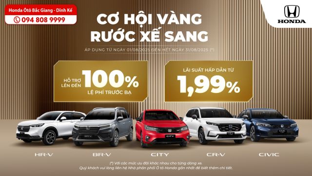 Chương trình khuyến mại tháng 8 năm 2025 | Honda Ôtô Bắc Giang